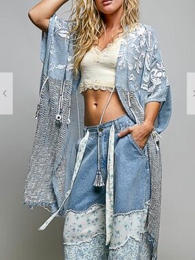 🎉 POL “ CHRISTY 2 “ POL TEXTURED WOVEN LONG TOP CARDIGAN 27
